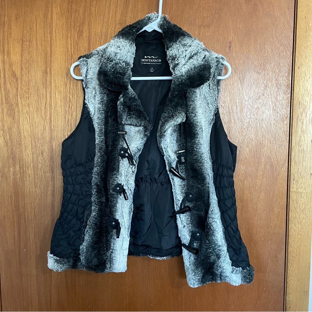 Montanaco Black and‎ Gray Women's Vest faux fur size medium